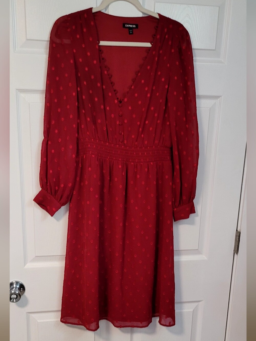 Express Red Polka Dot V‑Neck Dress